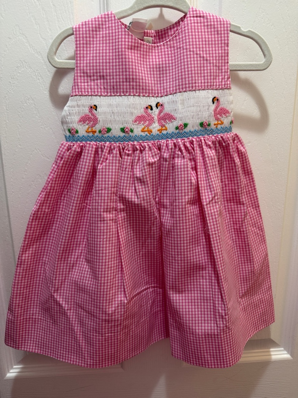 Carriage Boutique Pink Gingham Smocked Flamingo Dress